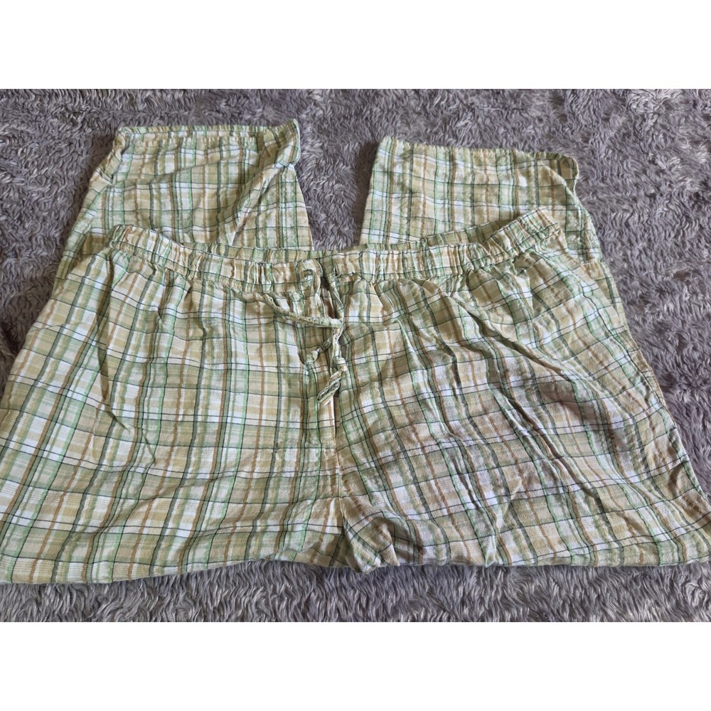 Liz & Me Pajama Pants Womens 1X 18/20W Green Tan Plaid Drawstring Sleep Bottoms